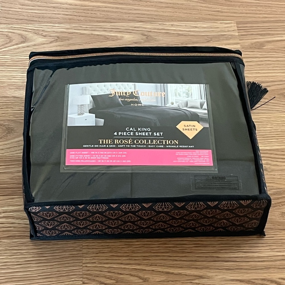 (NEVER OPENED/USED) Juicy Couture Satin Black Sheet Set